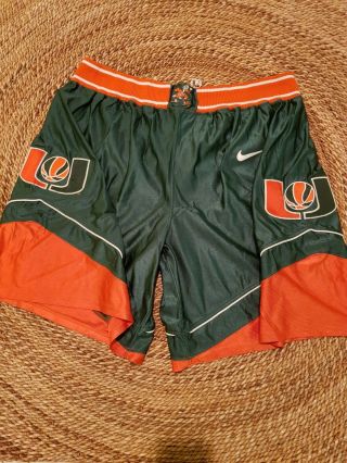 Vintage Nike University Of Miami Hurricanes Basketball Shorts Mens Size Xxl/46