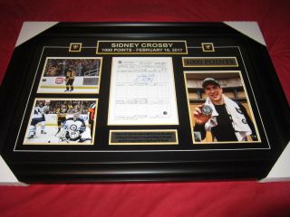 Sidney Crosby Signed Score Sheet Pittsburgh Penguins 1000 Point Framed Huge