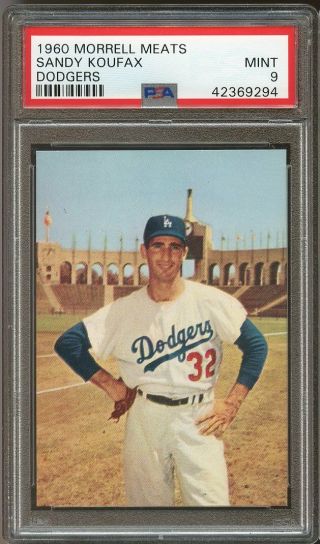 1960 Morrell Meats Dodgers Sandy Koufax Psa 9 Pop 6 Highest Grade Looks Gem