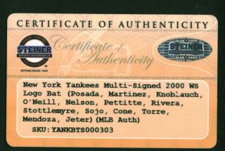 2000 Yankees Team Signed Baseball Bat Jeter Rivera Torre Steiner Sports
