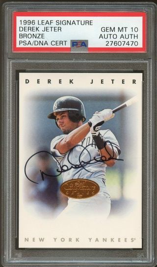 1996 Leaf Signature Bronze Autograph Derek Jeter Rc Rookie Psa 10 Gem Low Pop