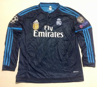 Ucl 2015 Real Madrid Third Blue Soccer Jersey Long Sleeve Ronaldo 7 Adult Xl