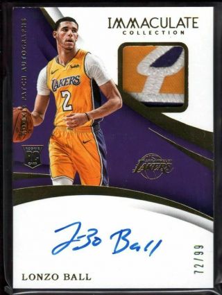 Lonzo Ball /99 Auto Rc Rpa 2017 - 18 Immaculate Basketball 3 Color Autograph