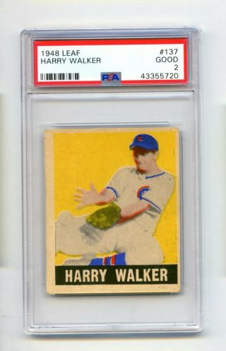 1948 Leaf Harry Walker 137 Chicago Cubs Baseball Card Psa Good 2