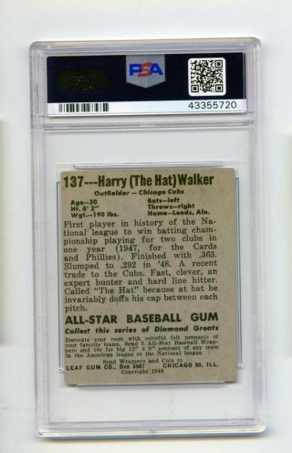 1948 Leaf Harry Walker 137 Chicago Cubs Baseball Card PSA GOOD 2 2