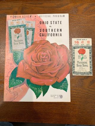 1955 Usc Vs Ohio St Rose Bowl Program & Ticket Stub Ohio St.  20.  Usc 7