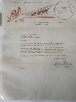 Rogers Hornsby Autographed St.  Louis Browns Letter W/original Envelope (psa/dna)