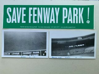 (3) 1952 Boston Stadium Photos.  (2) Fenway Park (1) Braves Field Photos & Sticker