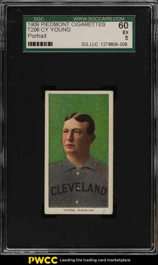 1909 - 11 T206 Cy Young Cleveland,  Portrait Sgc 5 Ex (pwcc)