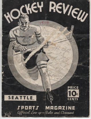 1939 Hockey Review Program Signed By Portland & Seattle Teams Pchl League