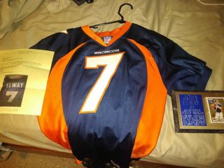 John Elway Autographed And Worn Jersey With Authentication Paper And Plaque