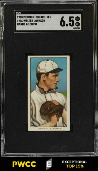 1909 - 11 T206 Walter Johnson Hands At Chest Sgc 6.  5 Exmt,  (pwcc - E)