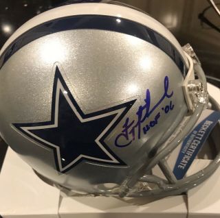Troy Aikman Autographed Signed Dallas Cowboys Mini Helmet Beckett Hof Inscri