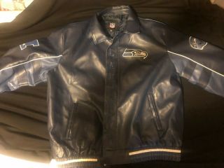 Seattle Seahawks NFL Vintage 90 ' s Full Zip Leather Jacket Size XXL 8