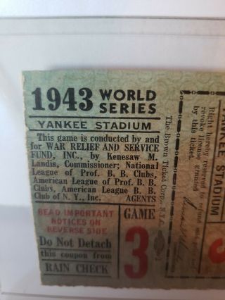 1943 World Series ticket stub York Yankees VS St.  Louis Cardinals 10