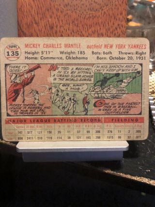1956 Topps Mickey Mantle York Yankees 135 Baseball Card 2