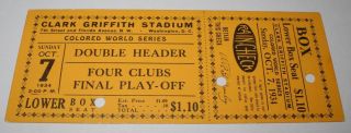1934 Baseball Negro League World Series Clark Griffith Stadium Full Ticket Stub