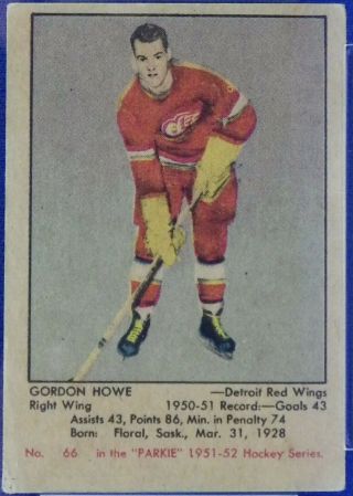 1951 - 52 Gordie Howe Parkhurst Rookie RC Hockey Card 66.  Graded PSA 2 - Good 3