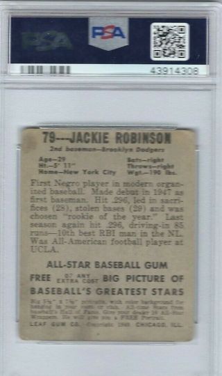 1948 Leaf 79 Jackie Robinson Brooklyn Dodgers PSA 2 Good 2