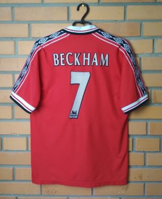 Manchester United Home Football Shirt 7 Backham 1998 - 2000 Jersey Size M Umbro