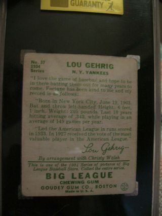 1934 Goudey 37 Lou Gehrig SGC 30 Good 2 10