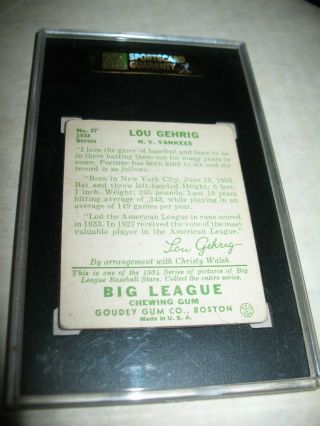1934 Goudey 37 Lou Gehrig SGC 30 Good 2 2