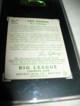 1934 Goudey 37 Lou Gehrig SGC 30 Good 2 3