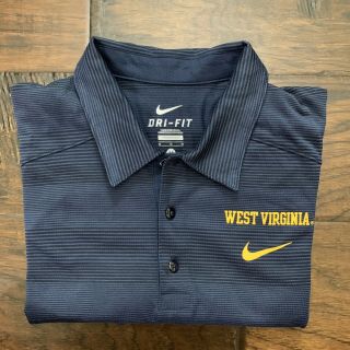 Nike Dry Fit Mens Medium West Virginia Blue Activewear Polo Shirt