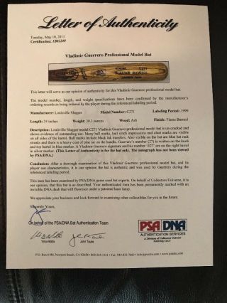 VLADIMIR GUERRERO Game Autographed Louisville Slugger BAT Expos PSA/DNA 11