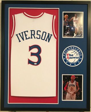 Allen Iverson Autographed Custom Framed Philadelphia 76ers Jersey Jsa