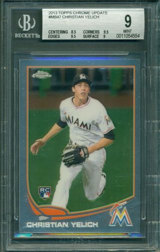 Christian Yelich 2013 Topps Chrome Update Rookie Mb47 Bgs 9 Two 9.  5 