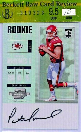 2017 Panini Contenders Optic 103 Patrick Mahomes Rookie Rc Bgs Gemmt 9.  5 Auto 10