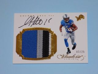 2016 Panini Flawless Golden Tate (4) Color Jersey / Auto D 03/25 Detroit Lions