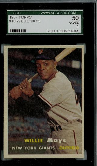 1957 Topps Willie Mays 10 Sgc 4 Vg - Ex Great Color