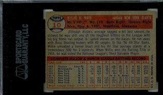 1957 Topps Willie Mays 10 SGC 4 vg - ex great color 2