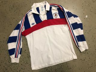 Vintage 80s France Ffr Adidas Rugby Long Sleeve Jersey 3 Stripes Trikot M Rare