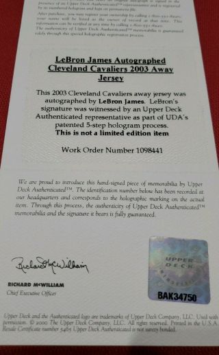 LEBRON JAMES UDA AUTOGRAPHED CLEVELAND CAVALIERS 2003 ROOKIE AWAY JERSEY 4