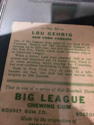 1933 Goudey 92,  Lou Gehrig,  SGC 40/3 VG 3