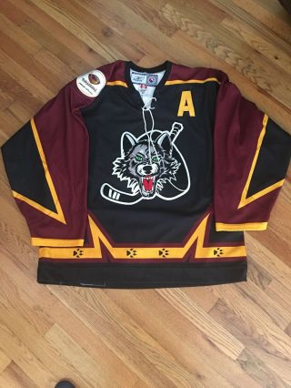 Vtg Ahl Chicago Wolves Ccm Reebok Authentic Ice Hockey Jersey Fight Strap