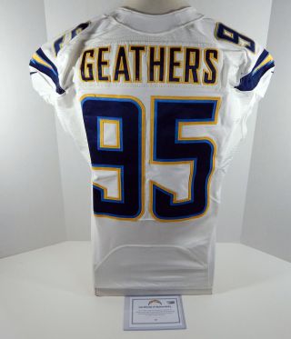2013 San Diego Chargers Kwame Geathers 95 Game Issued Poss White Jersey