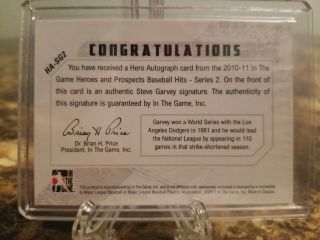 2011 In the Game Heroes and Prospects Steve Garvey Auto 2