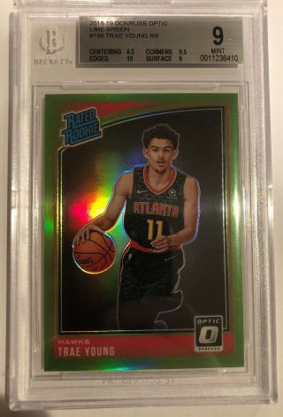2018 - 19 Donruss Optic Rated Rookie Trae Young Lime Green Rookie Prizm /149 Bgs 9