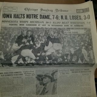 Nile Kinnick Iowa Hawkeyes Upsets Notre Dame Football 1939 Chicago Newspaper