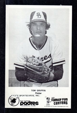 1977 Family Fun Centers Tom Griffin Padres Unsigned 5 - 1/2 X 8 - 1/2 Photo Card 1