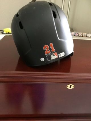 Christian Yelich game game worn and autographed Marlins batting helmet. 3