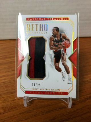 2018 2019 National Treasures Clyde Drexler Game Patch 3/25 Trail Blazers