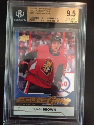 2017 - 18 Ud Series 1 Young Guns Rainbow Foil Logan Brown Bgs 9.  5 With Sub 10