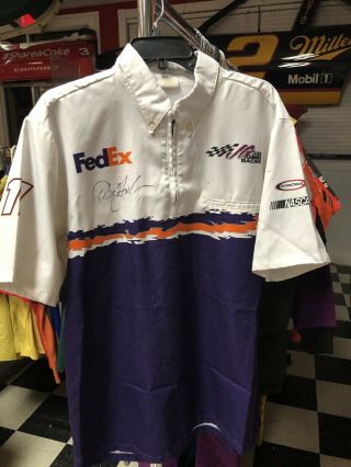 Denny Hamlin Signed Autographed Nascar Race Pit Crew Shirt Large