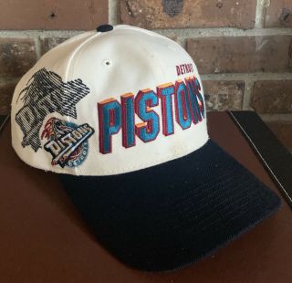 Vintage Detroit Pistons Nba Sports Specialties 90s Snapback Hat Cap White Teal