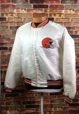 Vintage Cleveland Browns White Satin Jacket Xl 1980 